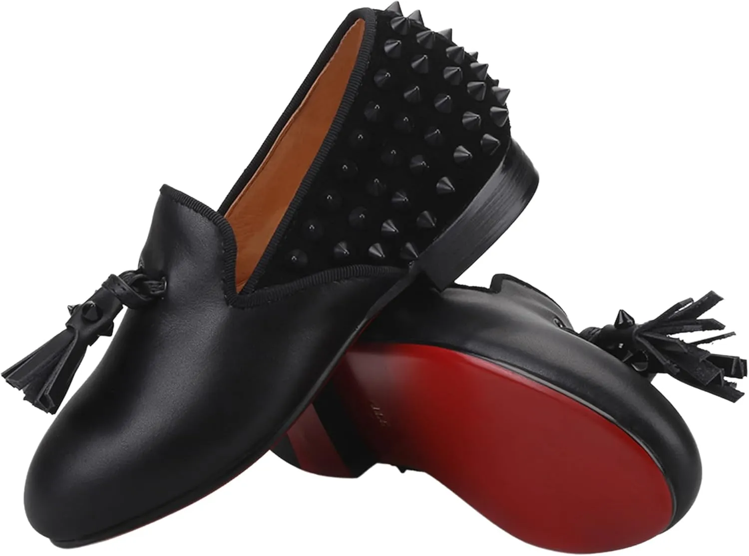 HI&HANN Toddler Boys Spiked Leather Loafers Tasseled Dress Shoes Little Kid Leather Shoes Slip On Parent-Child Loafer Flats Shoes Matching Outfits