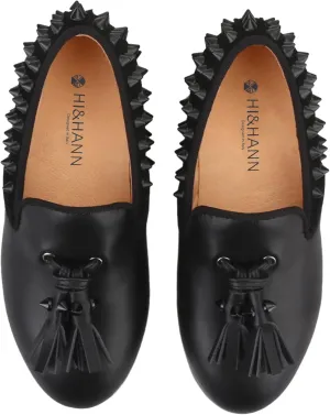 HI&HANN Toddler Boys Spiked Leather Loafers Tasseled Dress Shoes Little Kid Leather Shoes Slip On Parent-Child Loafer Flats Shoes Matching Outfits
