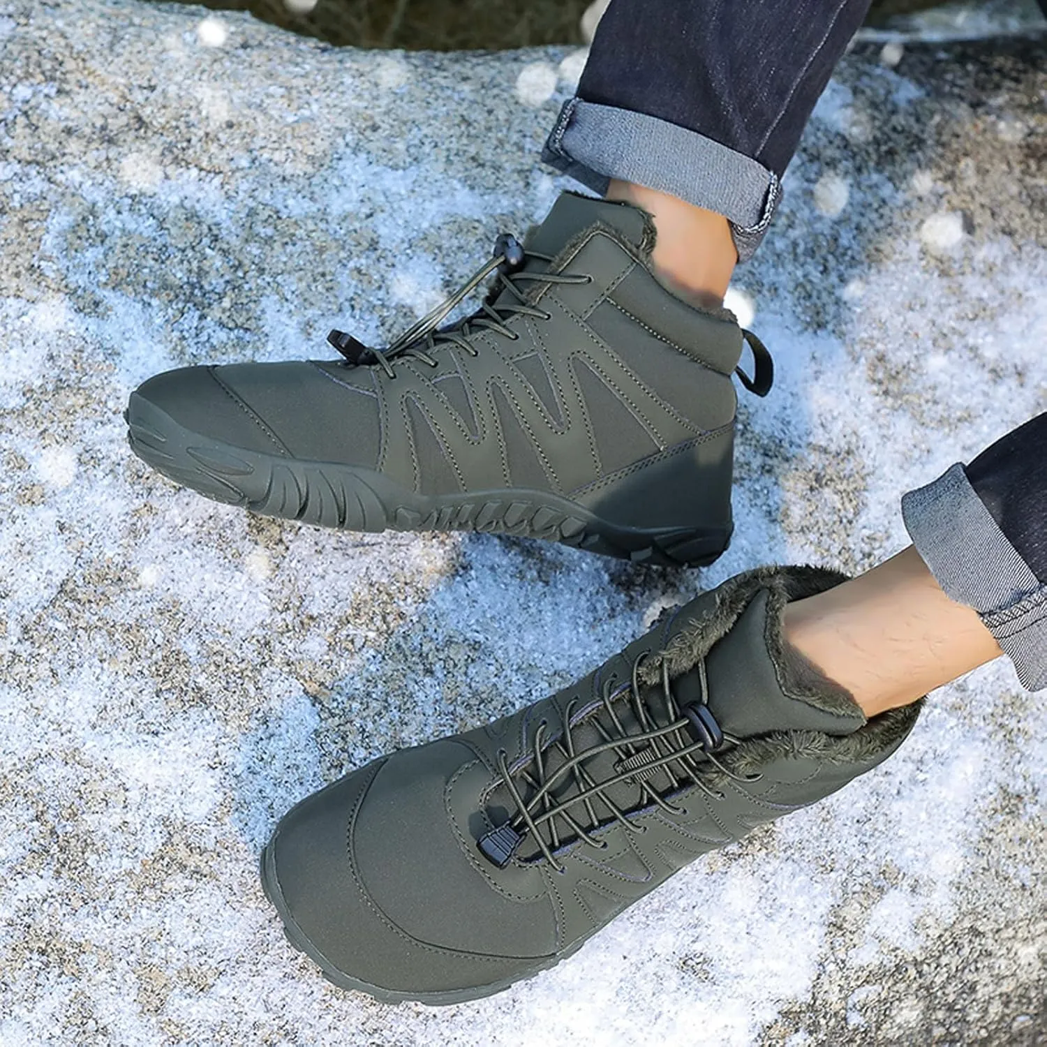 SECHRITE Hike Barefoot Shoes Womens Mens Winter Barefoot Boots Wide Toe Box Non-Slip Walking Boots Zero Drop Sole