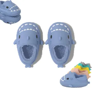 Winter Cloud Slides Shark Slippers Adults Cartoon Fuzzy Slippers Nonslip Soft Comfy Home Slippers (Blue-B,5.5,6,Men,4,4.5,Women,Medium)